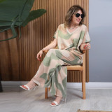 Colorful Print Loose Short-Sleeve Top & Wide-Leg Pants Two-Piece Set