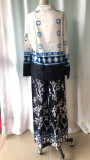 Bohemian Print Loose Long-Sleeve Top & Wide-Leg Pants Two-Piece Set