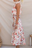 Sleeveless Halter Floral Satin Dress