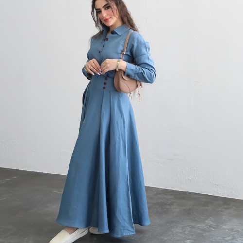 Solid Color Loose Long-Sleeve Shirt & Midi Skirt Two-Piece Set