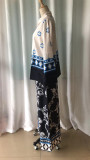 Bohemian Print Loose Long-Sleeve Top & Wide-Leg Pants Two-Piece Set