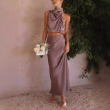 Satin Slim Fit Casual Two-Piece Set