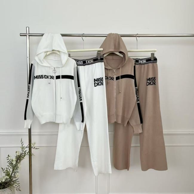 Casual Lettered Knit Hoodie and Wide-Leg Jogger Set