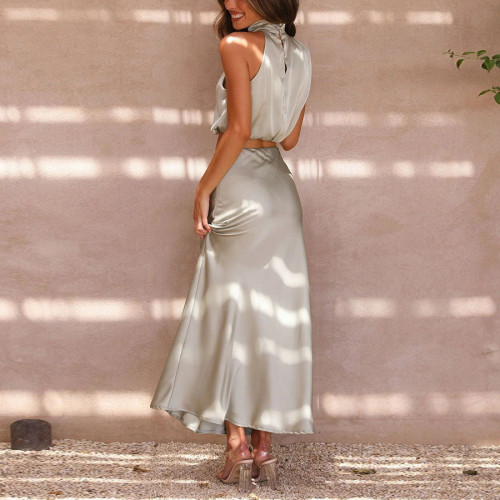 Satin Slim Fit Casual Two-Piece Set
