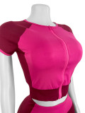 IHOOV Color-Block Contrast Crew Neck Short Sleeve & High-Waisted Flared Two-Piece Set