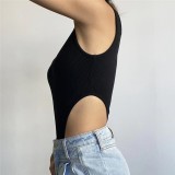 Sexy Slim Fit Cotton Tank Top with U-Neck and High-Slit Bodysuit