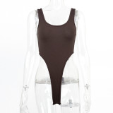 Sexy Slim Fit Cotton Tank Top with U-Neck and High-Slit Bodysuit