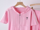 IHOOV Women's Short Sleeve Knit Hoodie Set