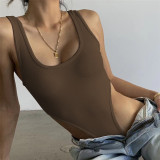 Sexy Slim Fit Cotton Tank Top with U-Neck and High-Slit Bodysuit