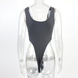 Sexy Slim Fit Cotton Tank Top with U-Neck and High-Slit Bodysuit