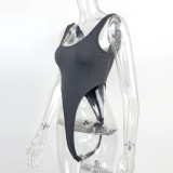Sexy Slim Fit Cotton Tank Top with U-Neck and High-Slit Bodysuit