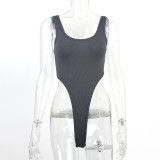 Sexy Slim Fit Cotton Tank Top with U-Neck and High-Slit Bodysuit