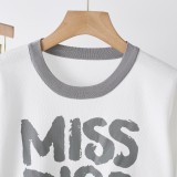 Color-Blocking Letter Print Knit Two-Piece Set with Wide-Leg Pants