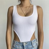 Sexy Slim Fit Cotton Tank Top with U-Neck and High-Slit Bodysuit
