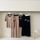 IHOOV Women's Casual Set: Embossed Letter & Sequined Knit Top with Color-Block Shorts