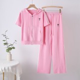 IHOOV Women's Short Sleeve Knit Hoodie Set