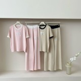 IHOOV Women's Casual Set: Embossed Letter & Sequined Knit Top with Color-Block Shorts
