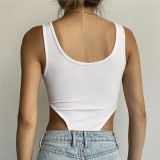 Sexy Slim Fit Cotton Tank Top with U-Neck and High-Slit Bodysuit