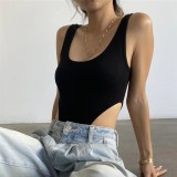 Sexy Slim Fit Cotton Tank Top with U-Neck and High-Slit Bodysuit