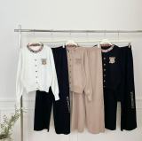 Plaid Patchwork Crew Neck Knit Top & Wide-Leg Pants Set