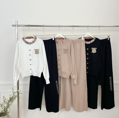 Plaid Patchwork Crew Neck Knit Top & Wide-Leg Pants Set