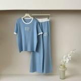 IHOOV Women's Casual Set: Embossed Letter & Sequined Knit Top with Color-Block Shorts