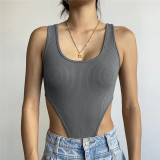 Sexy Slim Fit Cotton Tank Top with U-Neck and High-Slit Bodysuit