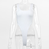 Sexy Slim Fit Cotton Tank Top with U-Neck and High-Slit Bodysuit