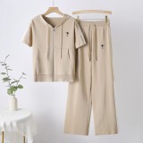 IHOOV Women's Short Sleeve Knit Hoodie Set