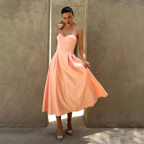 V neck Straps Maxi Dress shirt for women