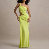 Sexy One-Shoulder Backless Tube Dress with Tie-Back and Pleated Long Skirt