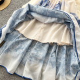 Blue and White Porcelain Print Sleeveless Dress for Women