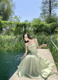 Spaghetti Strap Maxi Dress with Tulle Overlay
