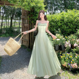 Spaghetti Strap Maxi Dress with Tulle Overlay