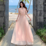 Lace Hollow-Out Beach Maxi Dress with Halter Neck