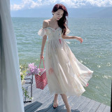 Off-Shoulder Puff Sleeve Floral Dress with Straps