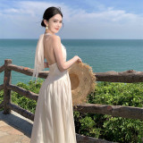 Sleeveless V-Neck Backless Maxi Dress with Ruffle Edges