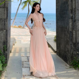 Lace Hollow-Out Beach Maxi Dress with Halter Neck