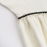 Contrast U-neck Pleated Short Mini Dress