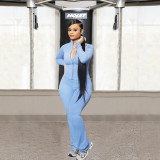 Solid Color Pocket Zipper High-Neck Hoodie Jumpsuit Set for Casual and Sportswear