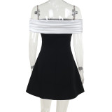 IHOOV Color-Block Off-Shoulder T-shirts Mini Dress Tops for Women