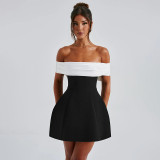 IHOOV Color-Block Off-Shoulder T-shirts Mini Dress Tops for Women