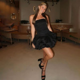Fitted Off-Shoulder Ruffled Multi-Layer Tulle Dress