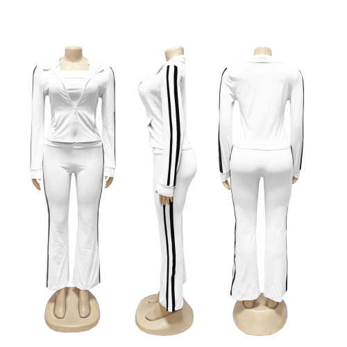 Striped Yoga Set with Zipper Long-Sleeve Jacket and Three-Piece Activewear