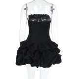 Fitted Off-Shoulder Ruffled Multi-Layer Tulle Dress