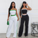 Sexy Strapless Crop Top and Wide-Leg Lounge Pants Set