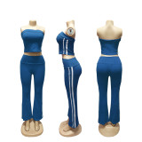 Striped Yoga Set with Zipper Long-Sleeve Jacket and Three-Piece Activewear