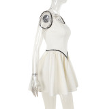 Contrast U-neck Pleated Short Mini Dress
