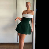 IHOOV Color-Block Off-Shoulder T-shirts Mini Dress Tops for Women