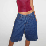 Ihoov Women's Relaxed Loose Fit Non-Stretch Denim Shorts